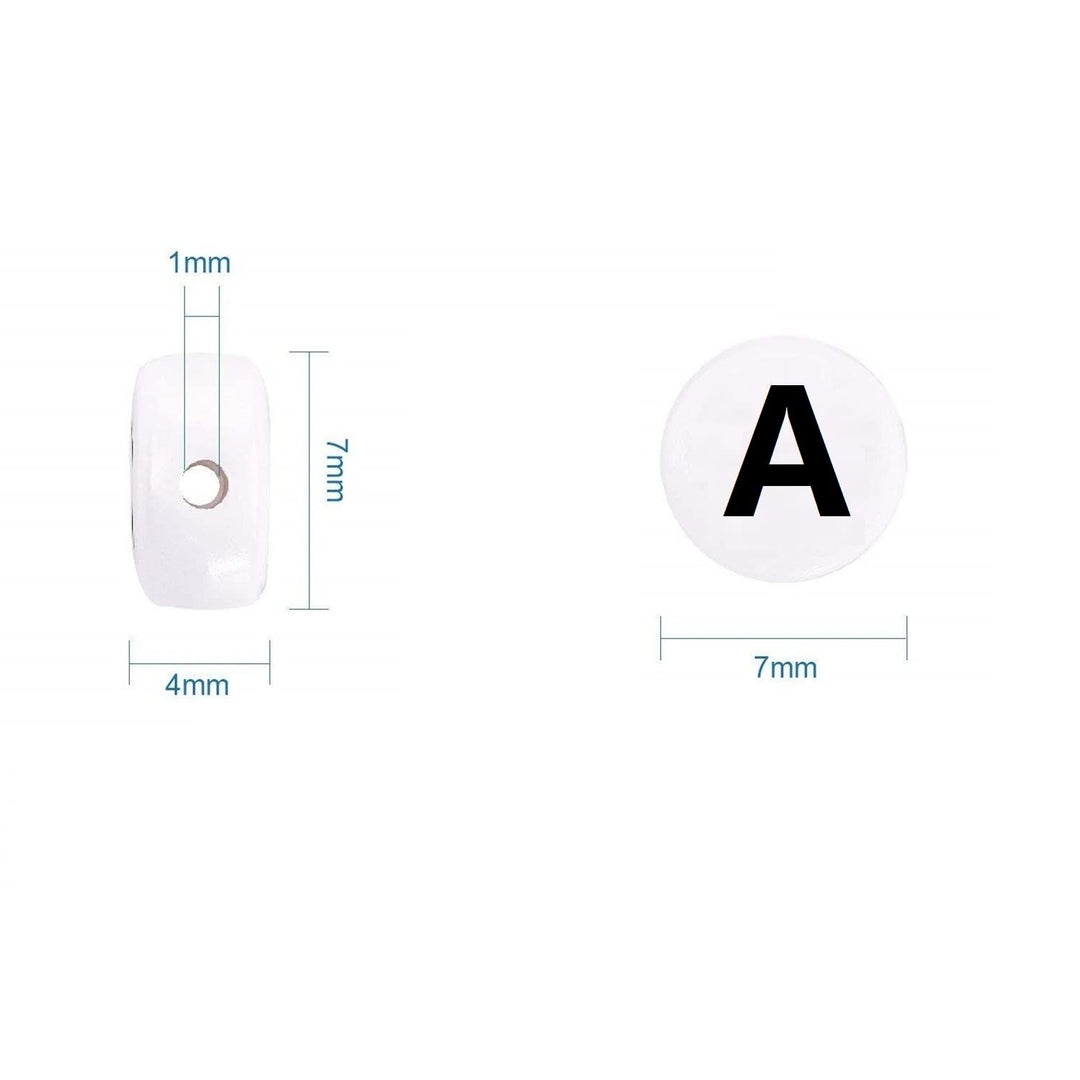 Amaney Vowel Letter Beads A 100pcs 7×4mm White Round Acrylic Black Alphabet for Jewelry Making