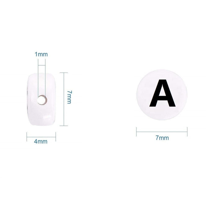 Amaney Vowel Letter Beads A 100pcs 7×4mm White Round Acrylic Black Alphabet for Jewelry Making