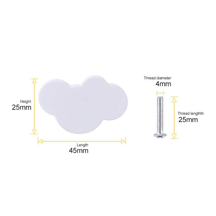 Cloud Cartoon Kids Room Knob, 4.5cm Cute White Dresser Handles Soft Rubber Decor Pull for Door Wardrobe Toy Organizer Box Bookcase Bedroom Single Hole