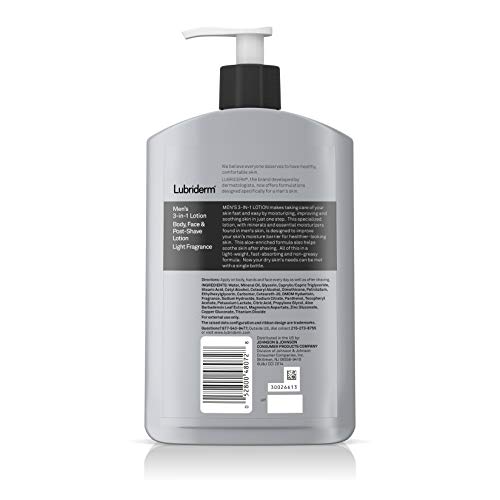 Men's 3-In-1 Lotion Enriched with Soothing Aloe for Body and Face, Non-Greasy Post Shave Moisturizer with Light Fragrance, 16 fl. oz