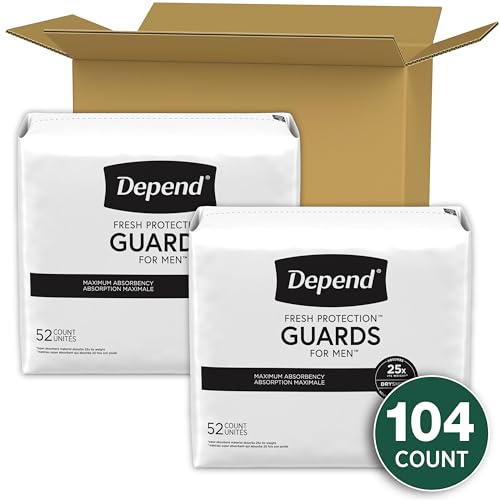 Incontinence Guards/Incontinence Pads for Men/Bladder Control Pads, Maximum Absorbency, 104 Count (2 Packs of 52), Packaging May Vary