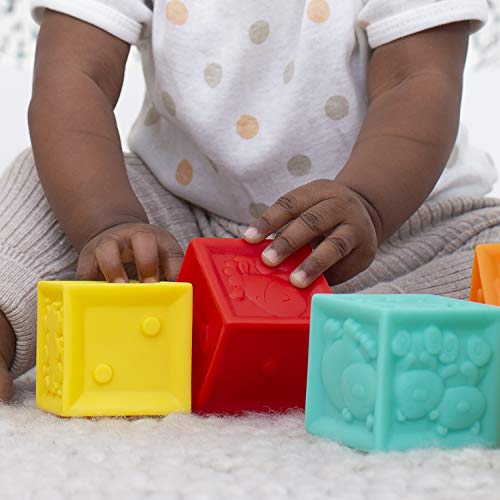 Squeeze and Stack Block Set - Colorful Textured Soft Blocks, Includes Numbers, Animals and Shapes, Ages 6 Months +