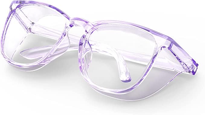 Safety Glasses, Safety Goggles Eye Protection With Anti-Fog And Anti-Blue Light Lenses For Women Nurse (Light Purple Blue&Clear Lens)
