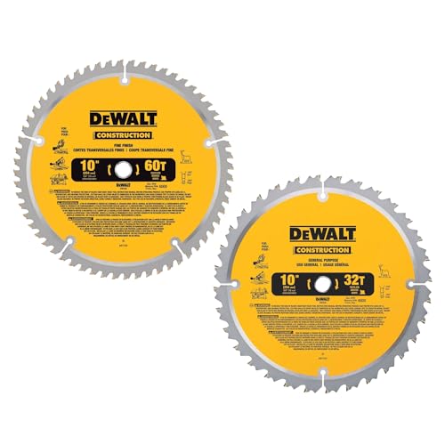 10-Inch Miter Saw Blades/Table Saw Blades, 2-Blade Combo, 60-Tooth & 32-Tooth Pack (DW3106P5)