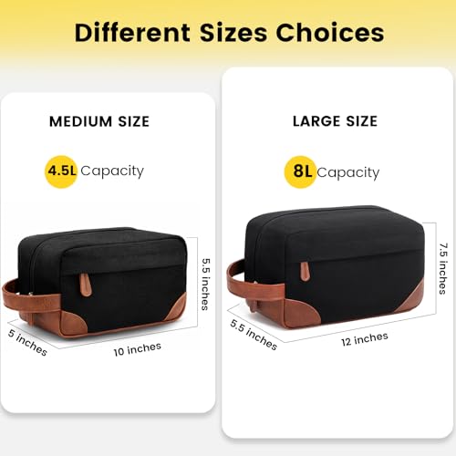 Toiletry Bag Hanging Dopp Kit for Men Water Resistant Canvas Shaving Bag with Large Capacity for Travel- Black