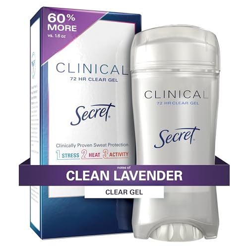 Deodorant and Antiperspirant Clinical Strength for Women, 3X Stress Sweat Protection, PH Balancing Minerals, Clear Gel, Clean Lavender Scent, 2.6 oz