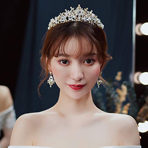 Baroque Beads Handmade Crystal Bridal Crown Tiaras Gold Diadem Tiaras for Women Bride Wedding Hair Accessories