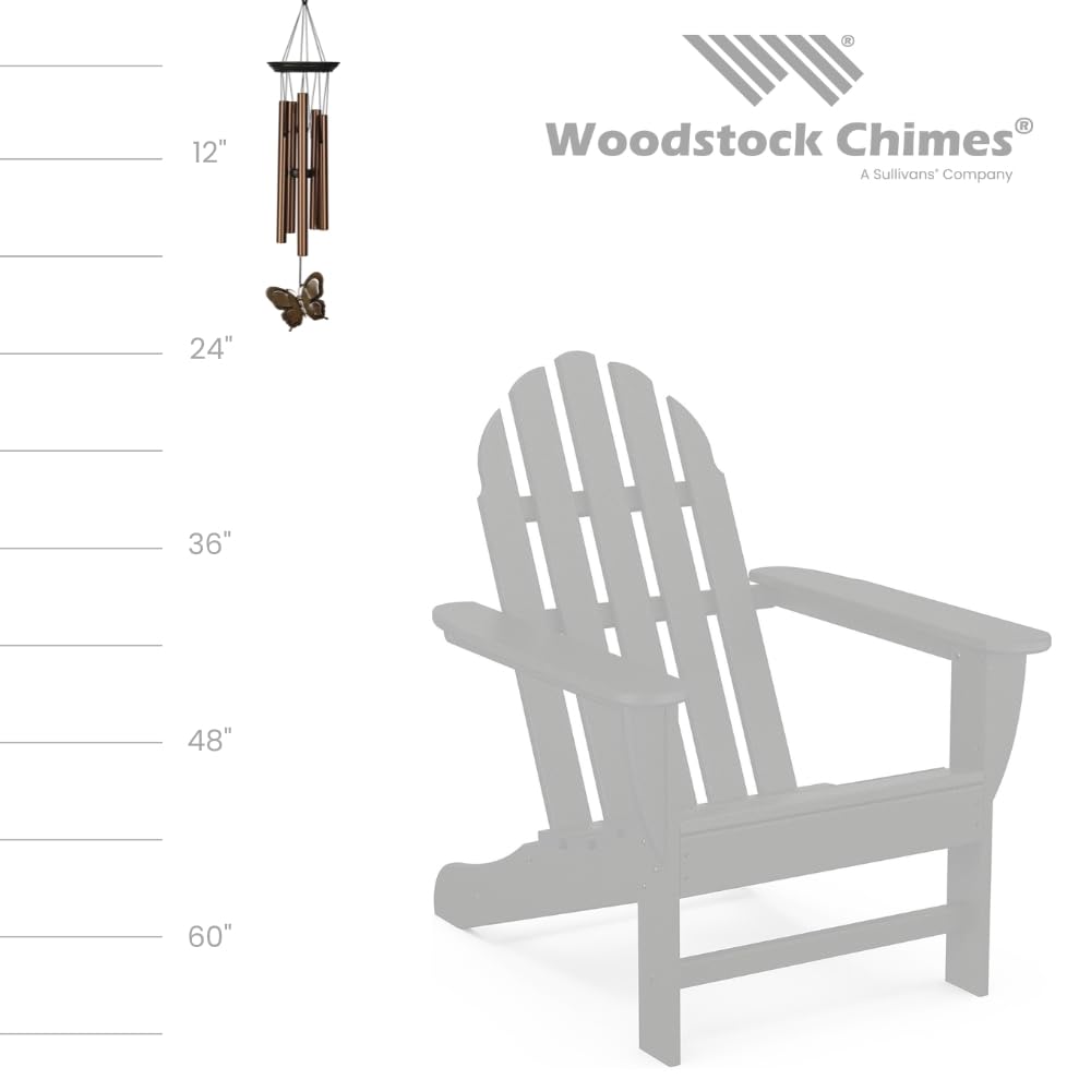 Woodstock Wind Chimes My Butterfly Chime, Bronze Aluminum Tubes, Small 21-Inch, Light Airy Sound Wind Chime for Outdoor Decor for Garden