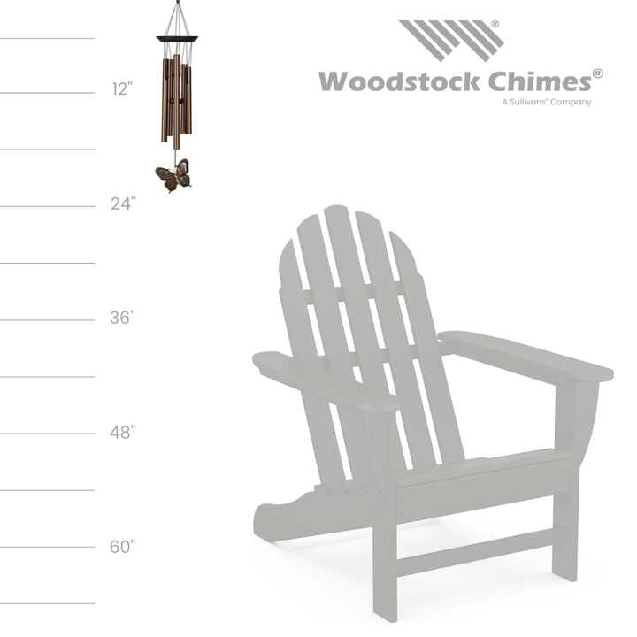 Woodstock Wind Chimes My Butterfly Chime, Bronze Aluminum Tubes, Small 21-Inch, Light Airy Sound Wind Chime for Outdoor Decor for Garden