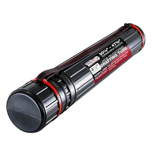 Large Telescoping Drafting Tube - 4-7/8 Outside/4-1/2 Inside Diameter, Expands 30-1/4 to 47-3/4, Durable Protection with Shoulder Strap - Ideal for Posters, Blueprints, Art & More