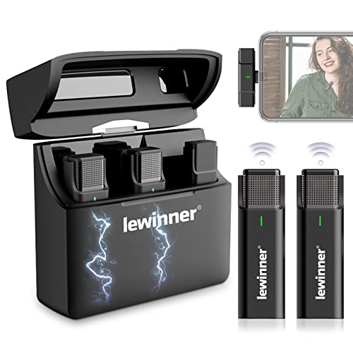 Lewinner Wireless Microphone Set, 2 Transmitters & 1 Receiver, Bluetooth, Ideal for Interviews, With Storage Box