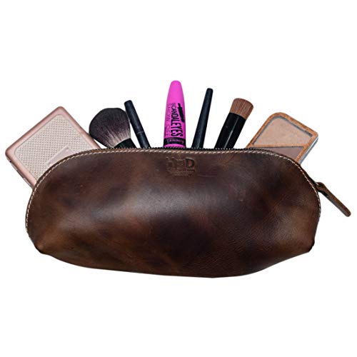 Hide & Drink, Durable Leather Makeup Pouch, Cosmetics Case, Pencil & Pen Bag, Travel Essentials, Cable & Phone Purse, Handmade Includes 101 Year Warranty :: Bourbon Brown