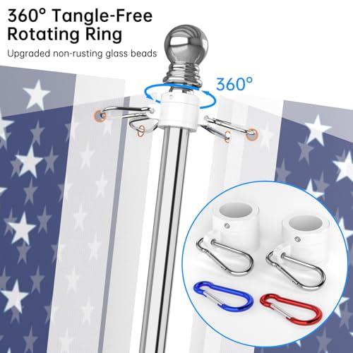 Flag Pole - Upgraded Bracket, 6 FT Stainless Steel Flag Poles for Outside House, Residential or Commerical, Tangle Free Flag Pole Kit for American Flag (without Flag, Silver)