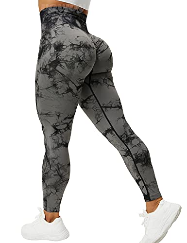 Seamless Leggings for Women High Waist Yoga Pants, Scrunch Butt Lifting Elastic Tights Black Gray