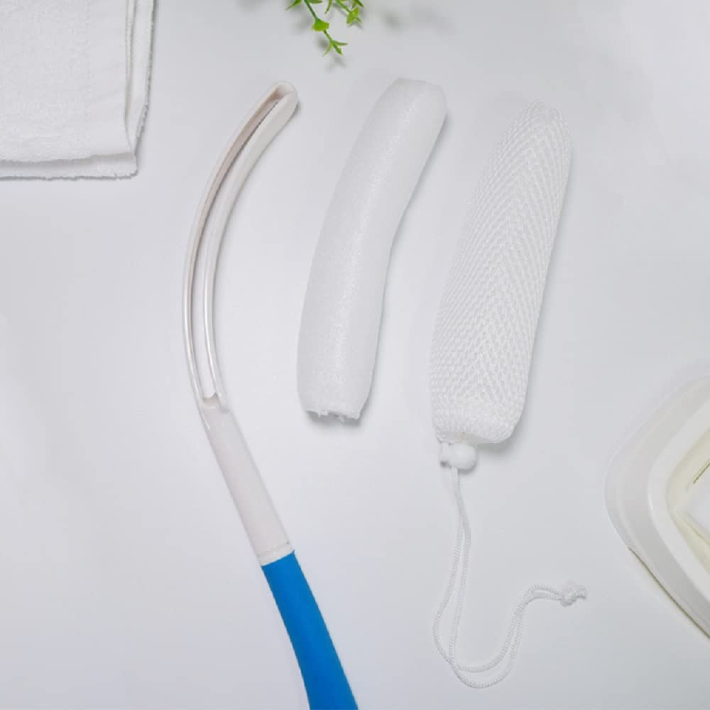 Body Back Bath Brush, Curve Long Handle Mesh Bag Sponge Rubbing Back Shower Brush, Replaceable Scrubbing Brush,Exfoliating Skin and A Soft Scrub Back Brush,Length is 15.35 Inch/39cm