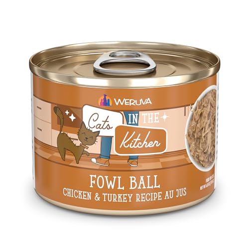 Cats in The Kitchen, Fowl Ball with Chicken & Turkey Au Jus Cat Food, 6oz Can (Pack of 24)