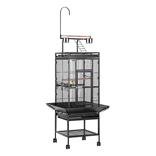 72 Inch Wrought Iron Large Bird Cage with Play Top and Stand for Parrots Lovebird Cockatiel Parakeets Black