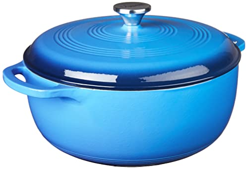 7.5 Quart Enameled Cast Iron Dutch Oven with Lid – Dual Handles – Oven Safe up to 500° F or on Stovetop - Use to Marinate, Cook, Bake, Refrigerate and Serve – Caribbean Blue