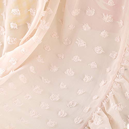 Elegant Kids Bed Canopy - Lace Chiffon Netting with Pom Pom, Princess Girls Fairy Dream Tent, Nursery Room Baby Crib Hanging Curtain Mosquito Net Children Reading Nook Decoration (Beige)