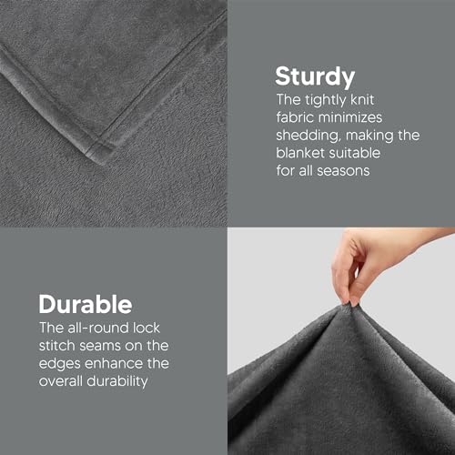Fleece Blanket Queen Size Grey 300GSM Luxury Anti-Static Fuzzy Soft Microfiber Bed Blanket (90x90 Inch)