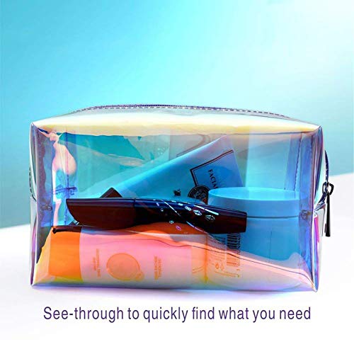 Holographic Makeup Bag for Women - Travel Clear Cosmetic Bag - Waterproof Large Clear Makeup Pouch with Zipper, Purple