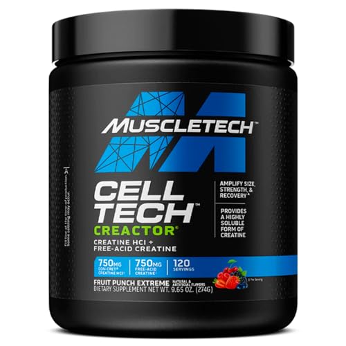 Cell-Tech Creactor - Creatine HCl Formula - Muscle Builder for Men & Women - Creatine HCl + Free-Acid Creatine Supplements - Fruit Punch Extreme, 120 Servings