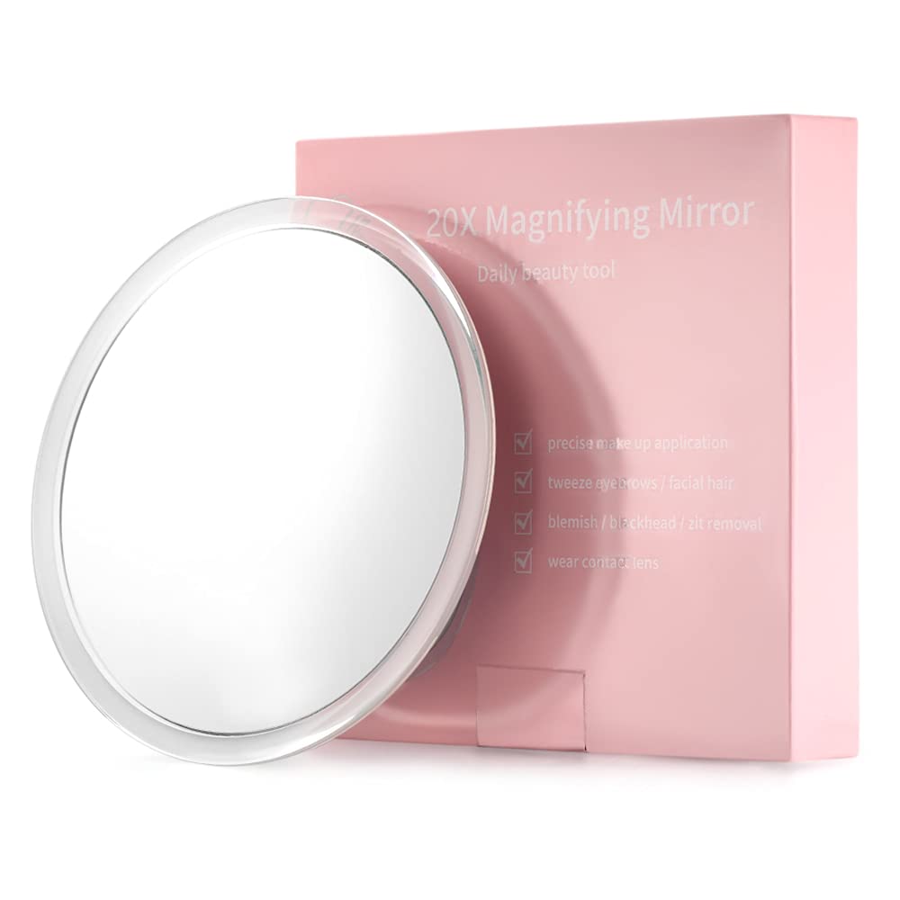 20X Magnifying Mirror with 3 Mounting Suction Cups Used for - Pluck Eyebrows - Tweezing - Blackhead Removal - See Details Clearly – Easy Mounting Makeup Mirror - 6 Inch Round