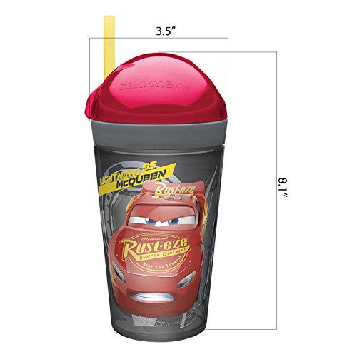 Cars 3 ZakSnak All-In-One Drink Tumbler + Snack Container For Toddlers – Spill-proof 4oz Snack Container Screws Securely Onto 10oz Tumbler With Accessible Straw, Cars 3