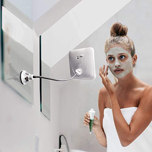 Flexible Magnifying Mirror 10X with LED Light and Gooseneck, Lighted Travel Makeup Mirror, Lock Suction, Natural Daylight LED, Cordless and Portable (Mira Plus)