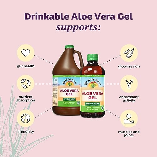 Lily of the Desert Aloe Vera Gel, Preservative Free - Whole Leaf Filtered Thicker Consistency Aloe Vera Drink with Natural Vitamins, Digestive Enzymes for Gut Health, Wellness, Glowing Skin, 128 Fl Oz
