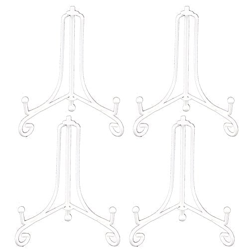 4 Inch White Iron Small Plate Stand Holder, Picture Easel, Display Stand for Cookie, Photo,Placecard or at Weddings, Birthday Party(4 Pack)