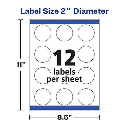 Avery Printable Round Labels with Sure Feed Technology, Glossy White Labels, 2 Diameter, Permanent Adhesive, Laser/Inkjet, 120 Glossy Labels Total (22807)