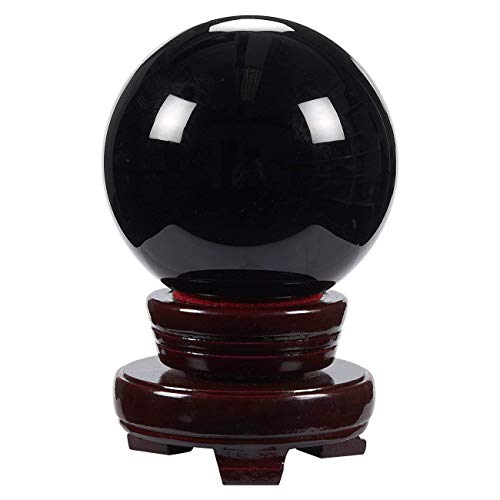 Small Black Obsidian Sphere, 80mm/3.1 Inch Decorative Crystal Ball with Stand for Gothic-Style Home Decor, Meditation, Feng Shui