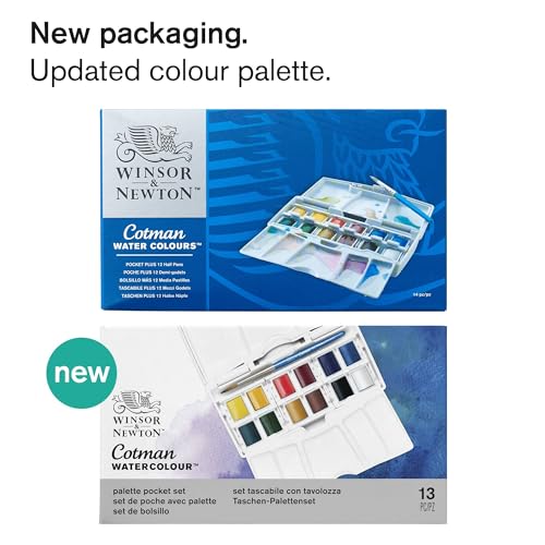 Cotman Watercolor Paint Set, Palette Pocket Set, 12 Half Pan w/ Brush