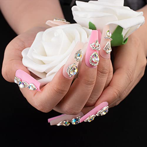 Nail Rhinestones 48Pcs Big Charms Silver 3D Crystals Iridescent Diamonds Silver Metal Frame for DIY Crafts Nail Art