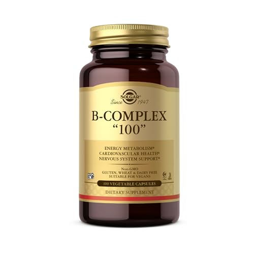 Solgar BComplex 100 Vegetable Capsules Heart Health Nervous System Support Supports Energy Metabolism Non GMO Vegan Gluten Free Dairy Free Kosher Halal Servings, Standard Packaging, 100 Count