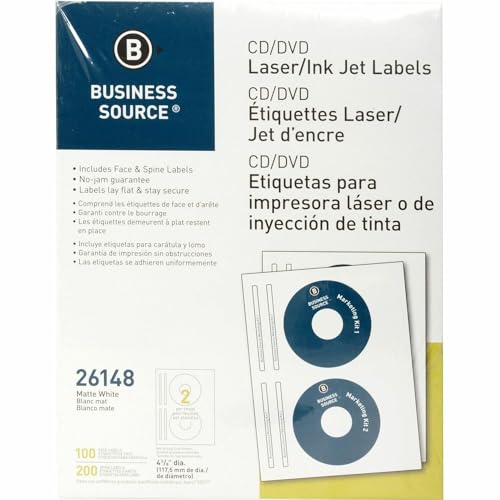 CD/DVD Labels for Laser and Inkjet Printers - Pack of 100 (26148) , White