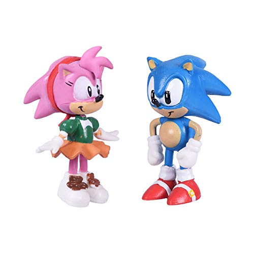 Set of 6pcs Sonic The Hedgehog Action Figures, 5-7cm Tall Cake Toppers- Classic Sonic, Amy, Super Sonic, Tails, Metal Sonic, and Knuckles