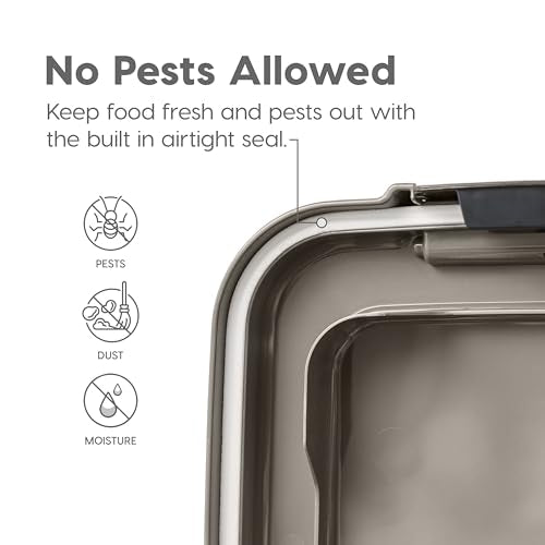 USA Dog Food Storage Container, 30 lbs & 11 lbs Combo, Cat Food Storage Container, Dog Treat Container, Airtight, Stackable, 2-Cup Scoop, Wheels, Easy Mobility, Silver