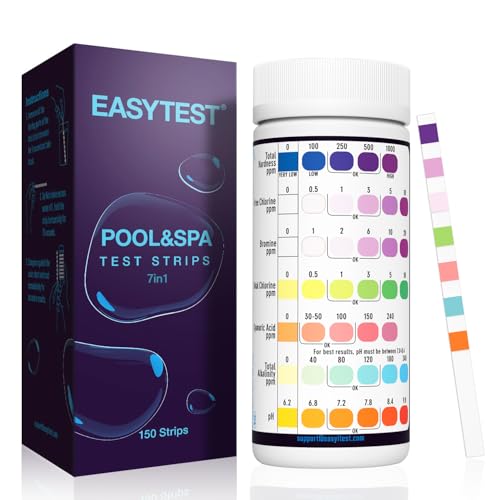 7-Way Pool Test Strips, 150 Strips Water Chemical Testing for Hot tub and Spa, Accurate Test Bromine, Total Alkalinity, pH, Free Chlorine, Total Hardness, Cyanuric Acid, and Total Chlorine