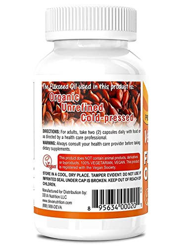Organic Vegan Vitamins Flax Seed Oil - Rich in Omega-3, Cold-Pressed & Unrefined - 90 Capsules (Pack of 3)