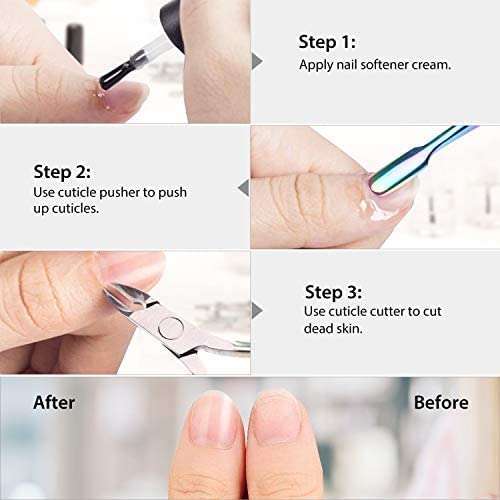 Cuticle Trimmer with Cuticle Pusher, Cuticle Remover Professional Stainless Steel Cuticle Cutter Nippers Rainbow Sharp Sturdy Pedicure Manicure Tools for Fingernails and Toenails 1
