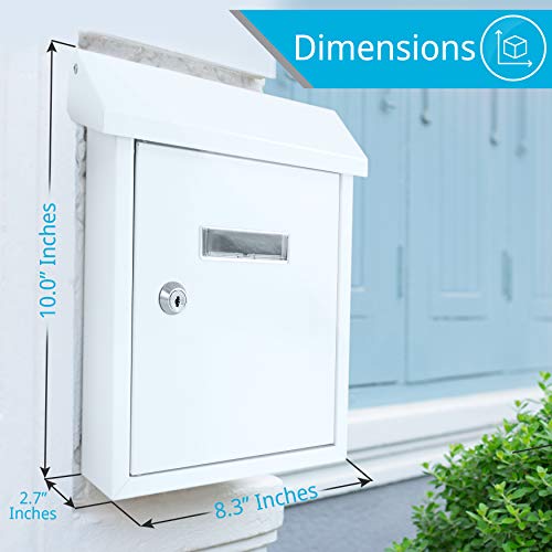 Weatherproof Wall Mount Locking Mailbox - Galvanized Steel w/ Metal Flap for Mail Insertion, Commercial Rural Home Decorative & Office Business Parcel Box Package Drop Secure Lock - Serenelife SLMAB01