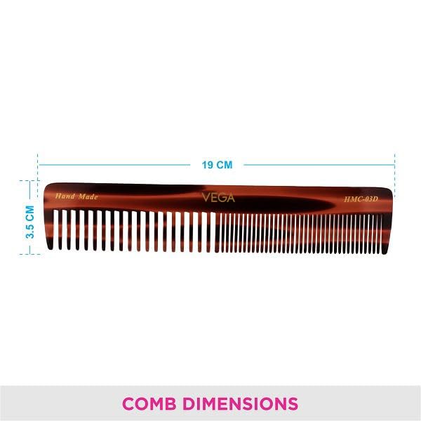Vega Tortoise Shell Pattern Graduated Dressing Hair Comb,Handmade, (India's No.1* Hair Comb Brand)For Men and Women, (HMC-3D)