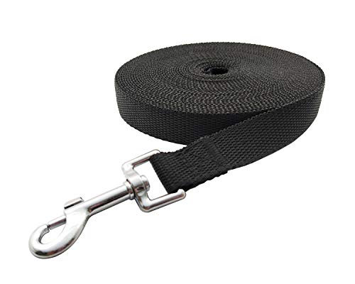 Nylon Training Dog Leash for Small Medium Large Dogs, 15ft 20ft 30ft 50ft Long Puppy Lead for Obedience Recall Training, Camping (20ft, Black)