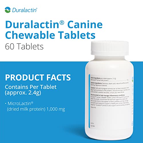 PRN Pharmacal Duralactin Canine Chewable Tablets - Joint Health Supplement for Dogs & Puppies Supports Mobility & Wellness - Tablets Containing Dried Milk Protein - Vanilla Flavor - 60 Canine Chews
