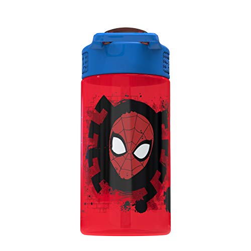 Marvel SpiderMan Kids Spout Cover and Built-in Carrying Loop Made of Plastic, Leak-Proof Water Bottle Design (BPA-Free), Red, 16oz