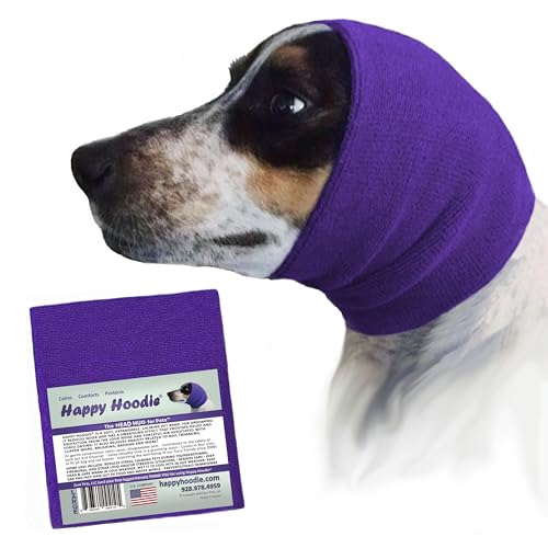 Happy Hoodie The Original Dog & Cat Calming Band, Anxiety Relief/Noise Protection-Grooming-Thunder-Fireworks (Large, Purple)