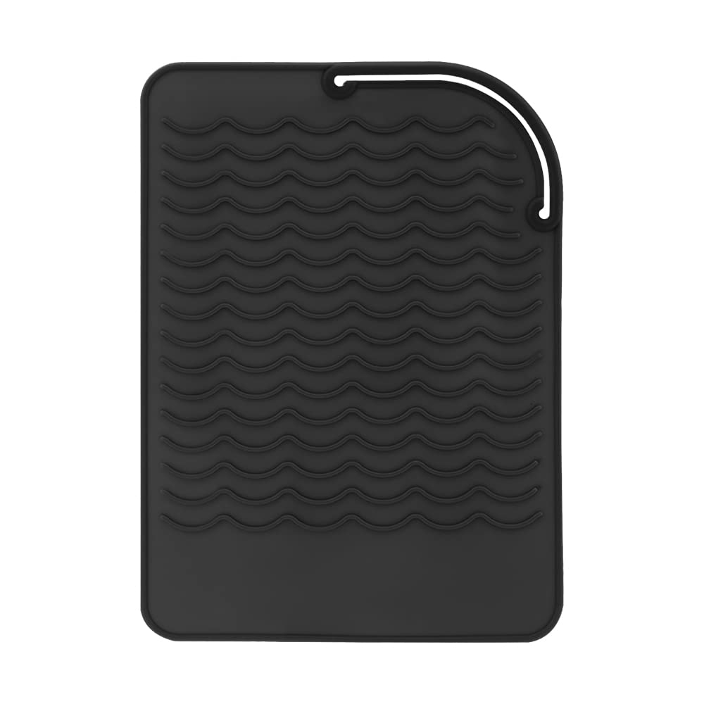 Heat Resistant Mat for Curling Iron, Flat Irons and Hair Straightener Hair Styling Tools 9 x 6.5, Food Grade Silicone, Black