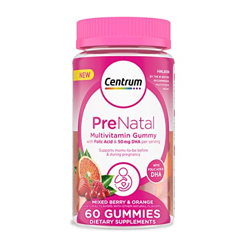 Prenatal Multivitamin Gummies with DHA and Folic Acid, Mixed Berry and Orange Flavors - 60 Count, 30 Day Supply
